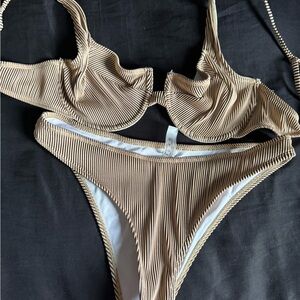 Striped Tan Bikini Set